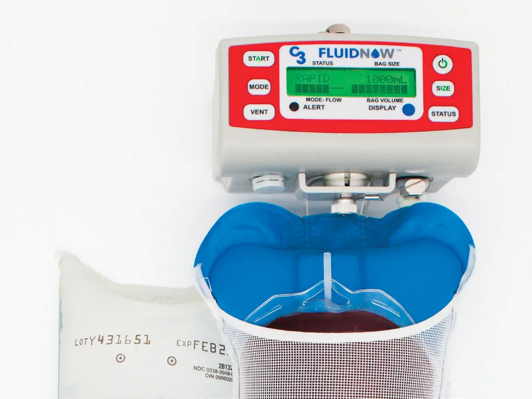 FluidNow device and IV bag hanging from an IV pole